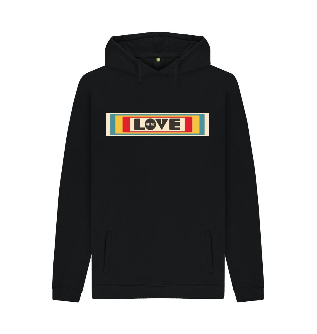 Love Wins Retro organic hoodie. Black, Grey – Hackney GT